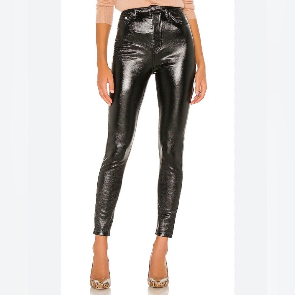 We the Free Phoenix coated skinny high rise ribcage jeans liquid black size 24.